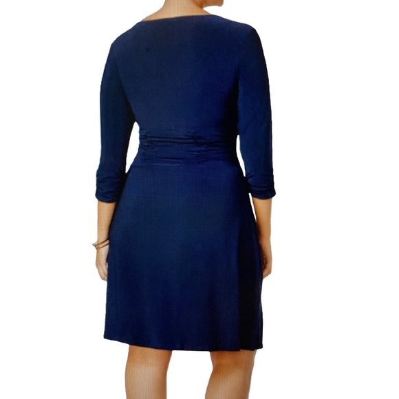 NWT NY COLLECTION PLUS SIZE RUCHED A-LINE DRESS NAVY 1X - Picture 2 of 10